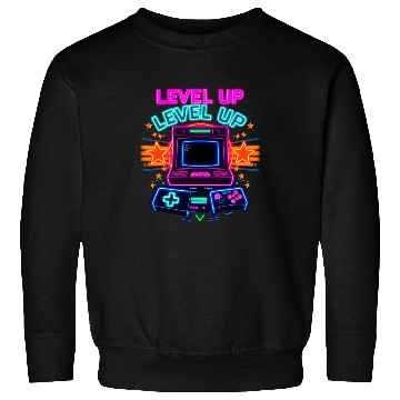 Discover Neon Arcade Glory: Level Up Sweatshirts