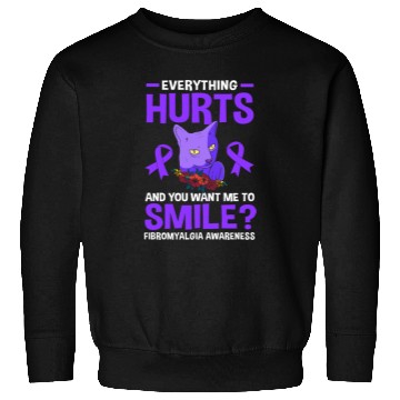 Discover Everything Hurts Cat Purple Ribbon Fibro Awareness Sweatshirts