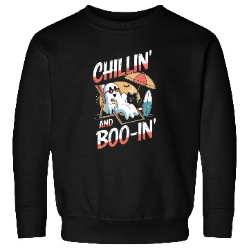 Discover Halloween Ghost and Cat Relaxing Beach Vacation Sweatshirts