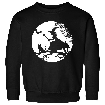 Discover Halloween Witch with Cat and Bat Design Sweatshirts