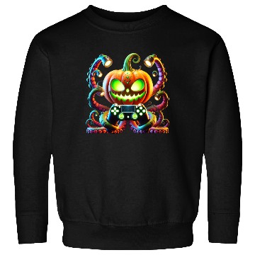 Discover Octopus Pumpkin Gamer with Glowing Halloween Vibes Sweatshirts