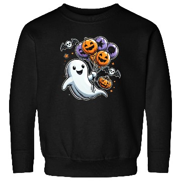 Discover Happy Ghost with Halloween Balloons and Bats Sweatshirts