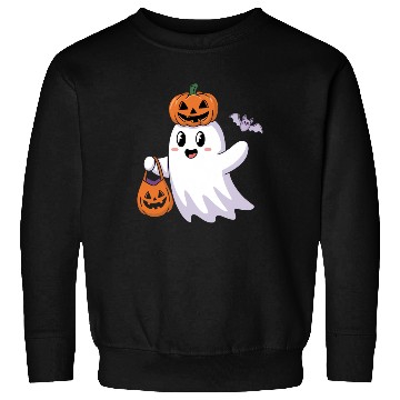 Discover Cute Halloween Ghost with Pumpkin and Bat Sweatshirts