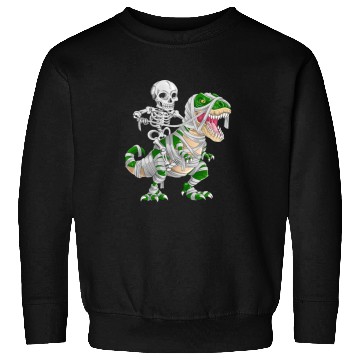 Discover Skeleton Riding Mummy Dinosaur T rex Halloween Sweatshirts