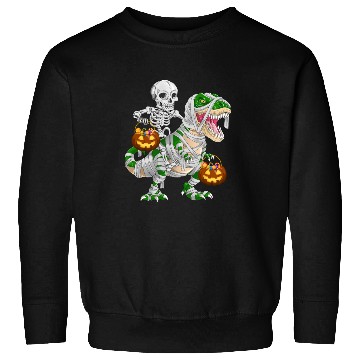 Discover Skeleton Riding Mummy Dinosaur T rex Halloween Sweatshirts