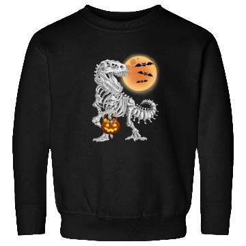 Discover Halloween Dinosaur Skeleton T rex Pumpkin Moon Sweatshirts