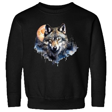 Discover Wolf Portrait Under Full Moon Design Sweatshirts