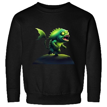 Discover Green Monster Fish Roaring on the Rock Sweatshirts