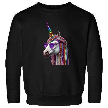 Discover Rainbow Unicorn with Braids and Sunglasses Swag Sweatshirts