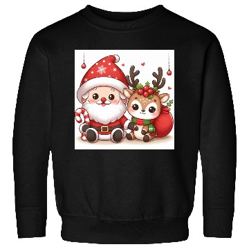 Discover Festive Santa and Reindeer Illustration Sweatshirts