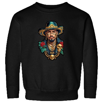 Discover Stylish Man with Hat, Tattoos, and Gold Chains Sweatshirts