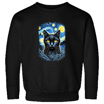 Discover Funny Starry Night Black Cat Van Gogh Art Cat Sweatshirts
