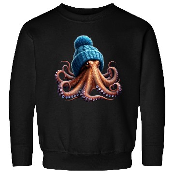 Discover An Octopus Wearing a Knitted Blue Winter Hat Sweatshirts