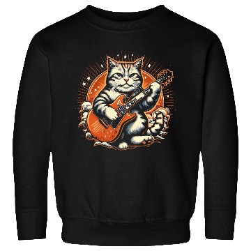 Discover Cat Playing Guitar Rock Star Rock and Roll Sweatshirts