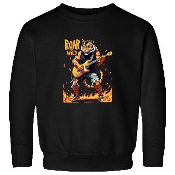 Discover Roaring Guitarist Tiger Plays Electric Guitar Sweatshirts