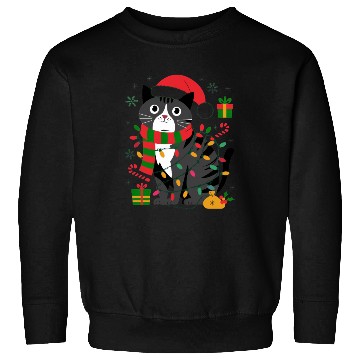 Discover Cute Christmas Cat Design - Festive Lights Sweatshirts