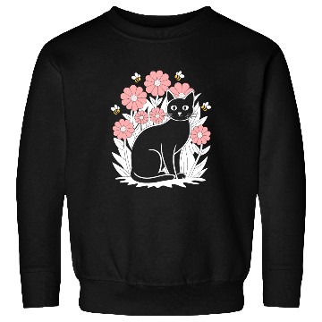 Discover Cottagecore Black Cat with Flowers and Bees Sweatshirts