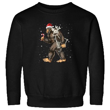 Discover Bigfoot Carrying Deer Lights Xmas Sasquatch Lover Sweatshirts
