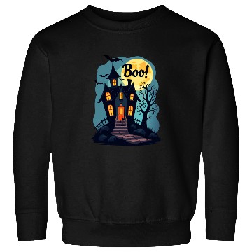 Discover spooky haunted house with a black cat sitting Sweatshirts