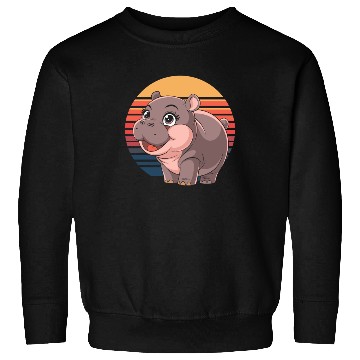 Discover Adorable Moo Deng Hippo Sunset Vibes Sweatshirts