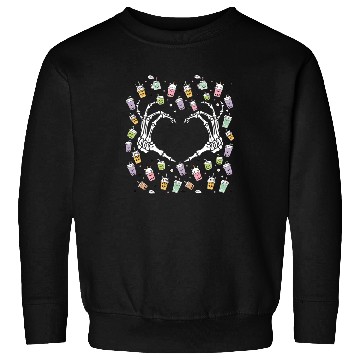 Discover Skeletal Embrace: A Bubble Tea Love Story Sweatshirts