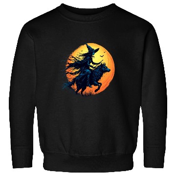 Discover Halloween Witch Riding a Wolf Under Full Moon Sweatshirts