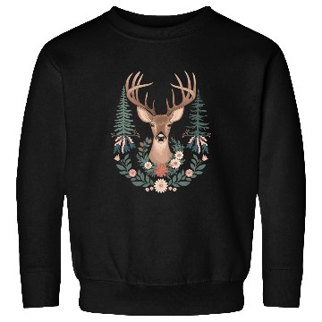 Discover Cottagecore Deer with Floral Wreath and Evergreen Sweatshirts