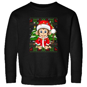 Discover Monkey Santa Hat Ugly Christmas Tree Lights Sweatshirts