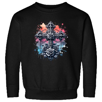 Discover Gothic Collection - Crosses Roses Pastel B/ground Sweatshirts