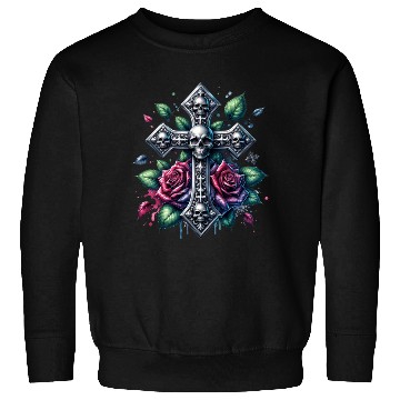 Discover Gothic Collection - Cross, Skulls & Red Roses Sweatshirts