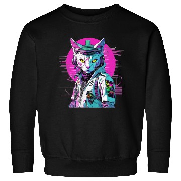 Discover Neon Cyberpunk Warrior Cat Sweatshirts