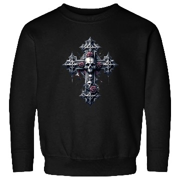Discover Gothic Cross Collection - Skulls and Red Roses Sweatshirts
