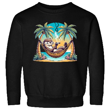 Discover Relaxed Otter in Hammock Smoking Cigar Under Palm Sweatshirts
