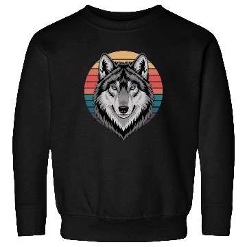 Discover Retro Wolf Head Against Colorful Sunset Sweatshirts