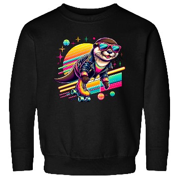 Discover Retro Roller Skating Otter Adventure Sweatshirts