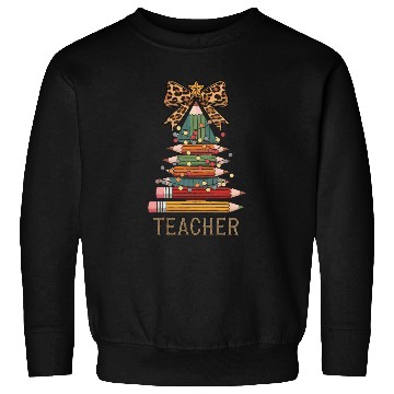 Discover Christmas Tree Pencil Teacher Leopard Bow Design Sweatshirts