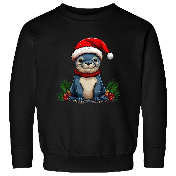 Discover Festive Otter with Santa Hat Sweatshirts