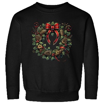 Discover Rustic Christmas Wreath with Holly and Pine Cones Sweatshirts