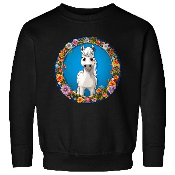 Discover Whimsical White Horse Floral Frame Sweatshirts
