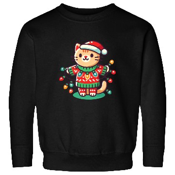 Discover Christmas Cat With Fairy Lights Sweatshirts