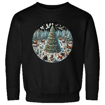 Discover Snow-Dusted Christmas Tree with Woodland Animals Sweatshirts