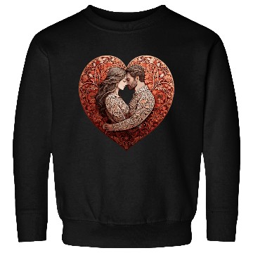 Discover Romantic Couple Embracing in Floral Valentine Hear Sweatshirts