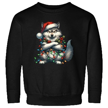 Discover Wolf with Santa Hat and Christmas Lights Design Sweatshirts