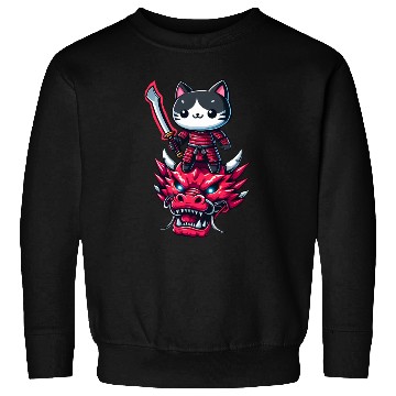 Discover Samurai Cat with Sword on Dragon in Epic 3D Effect Sweatshirts