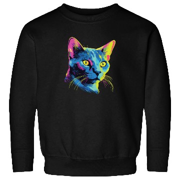 Discover Cat Watercolor Colorful Russian Blue Sweatshirts