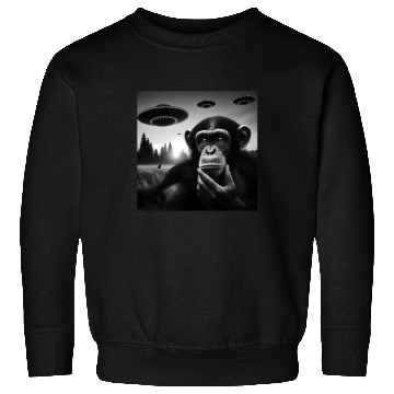Discover Chimp Monkey Ape Funny Selfie with UFOs Weird Alie Sweatshirts
