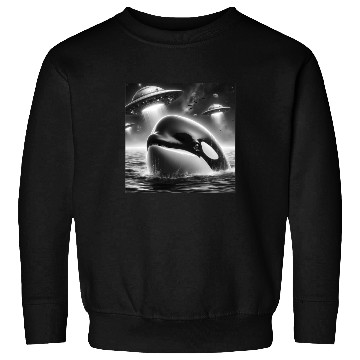 Discover Killer whale Funny Graphic Selfie with UFOs Weird Sweatshirts