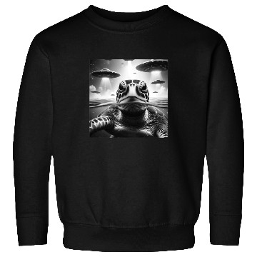 Discover Sea Turtle Funny Graphic Selfie with UFOs Weird A Sweatshirts
