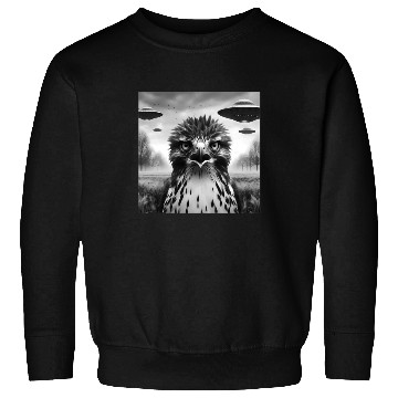 Discover Hawk falcon Funny Graphic Selfie with UFOs Weird Sweatshirts