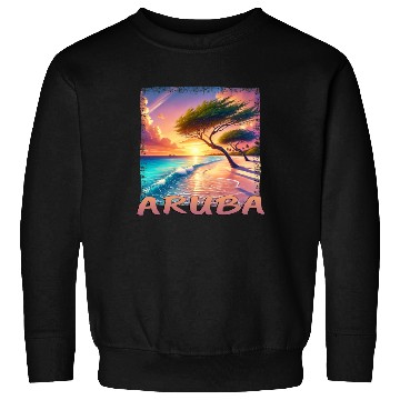 Discover Aruba Eagle Beach Sunset Palm Trees Grunge Sweatshirts